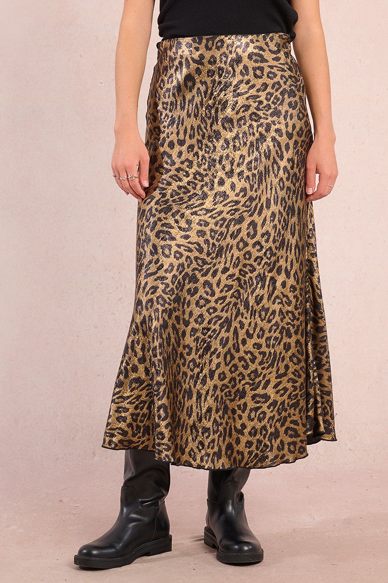 Molly Bracken Long Satin Leopard Skirt in Gold – Crush Marketplace