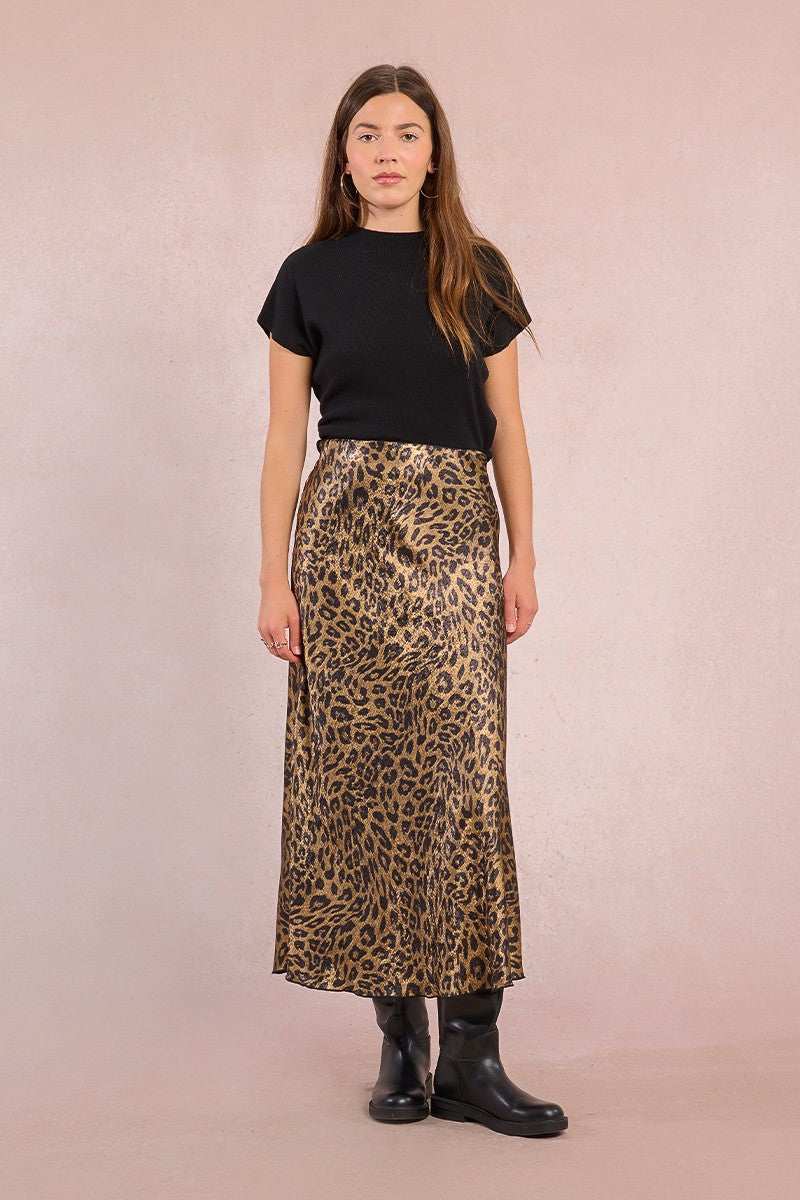 Molly Bracken Long Satin Leopard Skirt in Gold – Crush Marketplace